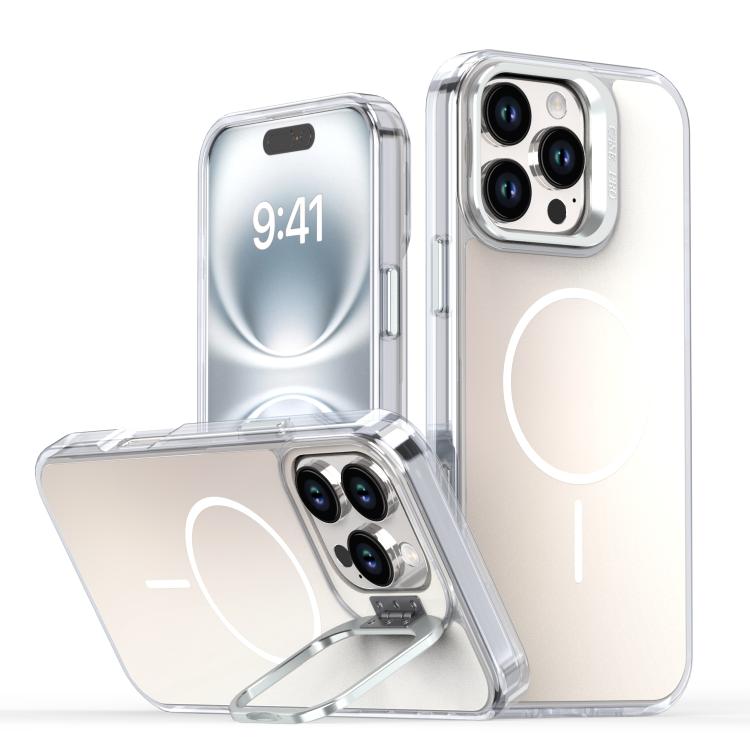 

For iPhone 16 Pro Max Gradient Discolor Lens Kickstand Magsafe Phone Case(White)