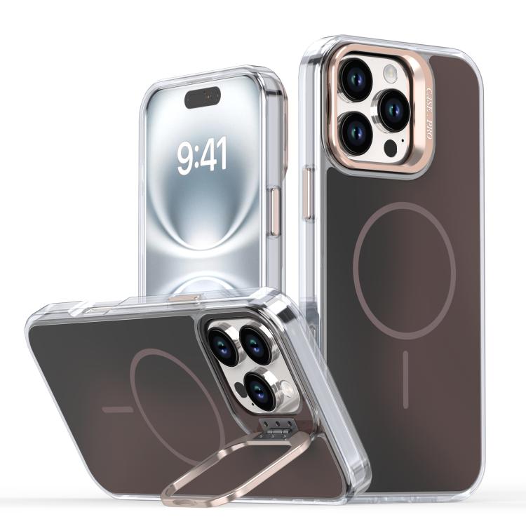

For iPhone 16 Pro Max Gradient Discolor Lens Kickstand Magsafe Phone Case(Desert Gold)