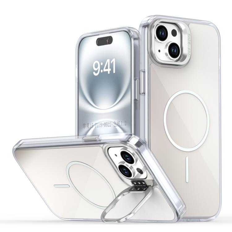 

For iPhone 14 Plus Gradient Discolor Lens Kickstand Magsafe Phone Case(White)