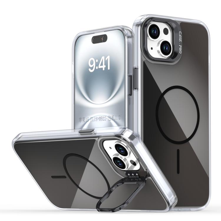 

For iPhone 14 Plus Gradient Discolor Lens Kickstand Magsafe Phone Case(Black)