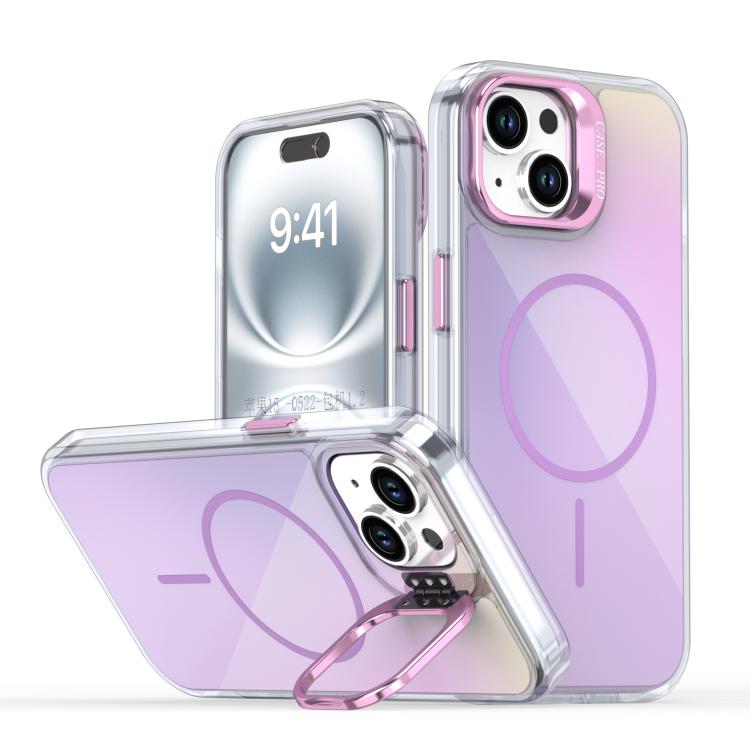 

For iPhone 14 / 13 Gradient Discolor Lens Kickstand Magsafe Phone Case(Purple)