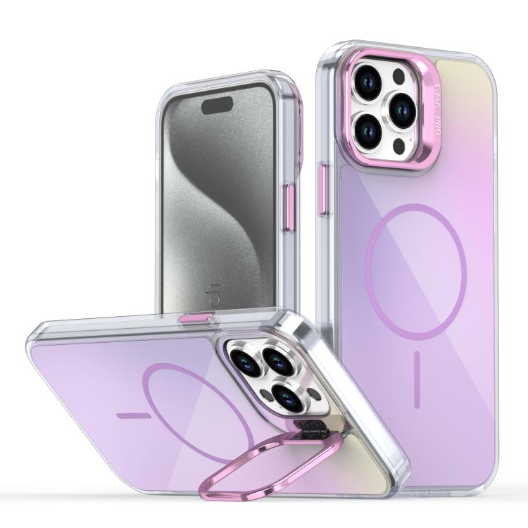 

For iPhone 13 Pro Max Gradient Discolor Lens Kickstand Magsafe Phone Case(Purple)