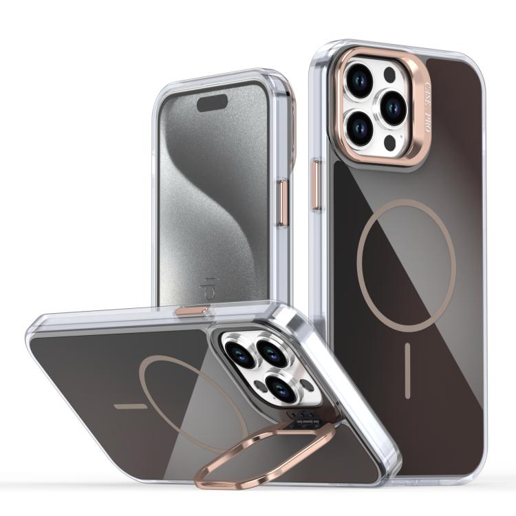 

For iPhone 13 Pro Max Gradient Discolor Lens Kickstand Magsafe Phone Case(Desert Gold)