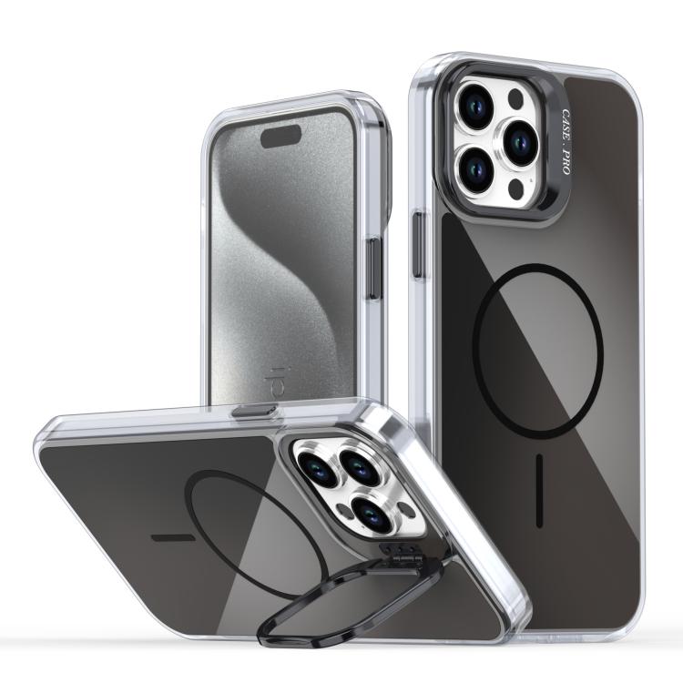 

For iPhone 13 Pro Max Gradient Discolor Lens Kickstand Magsafe Phone Case(Black)