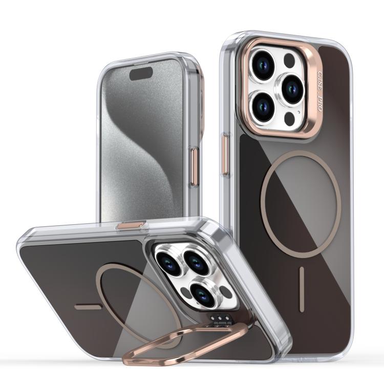 

For iPhone 13 Pro Gradient Discolor Lens Kickstand Magsafe Phone Case(Desert Gold)