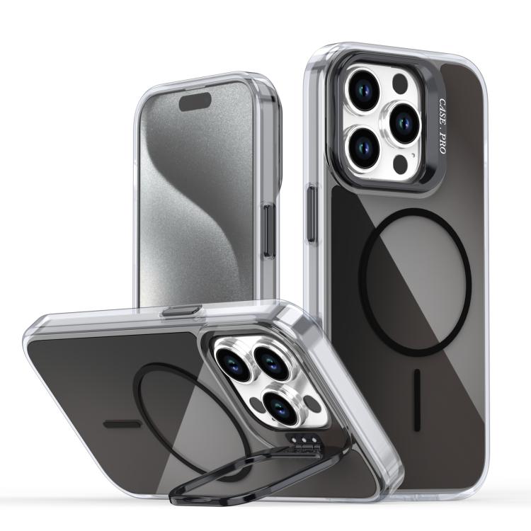 

For iPhone 13 Pro Gradient Discolor Lens Kickstand Magsafe Phone Case(Black)