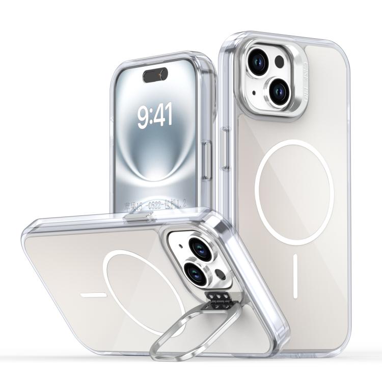 

For iPhone 11 Gradient Discolor Lens Kickstand Magsafe Phone Case(White)