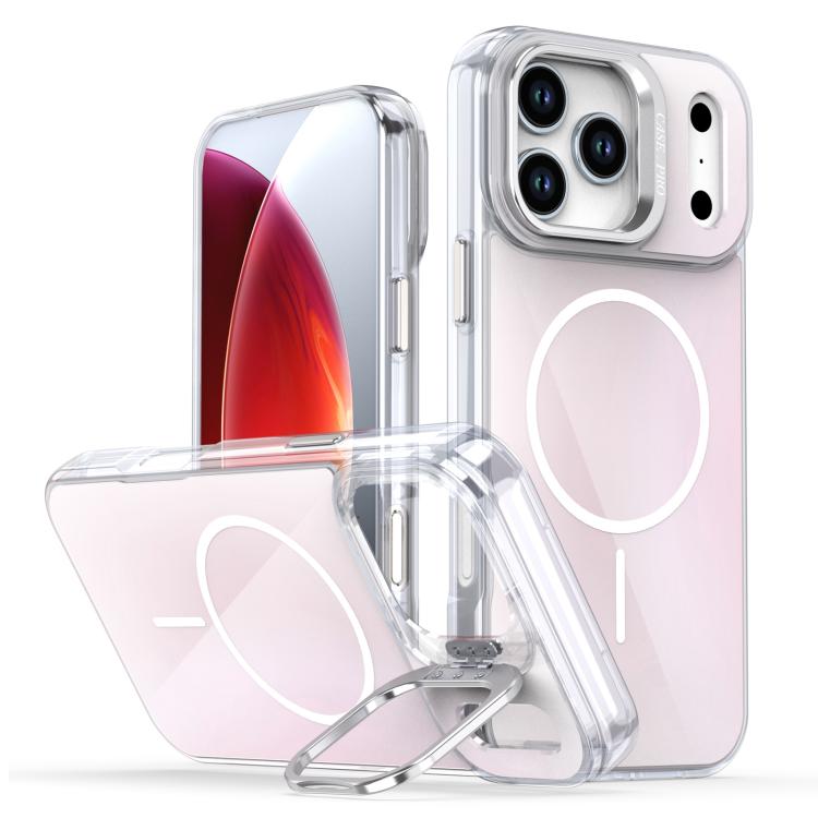 

For iPhone 17 Pro Max Gradient Discolor Lens Kickstand Magsafe Phone Case(White)