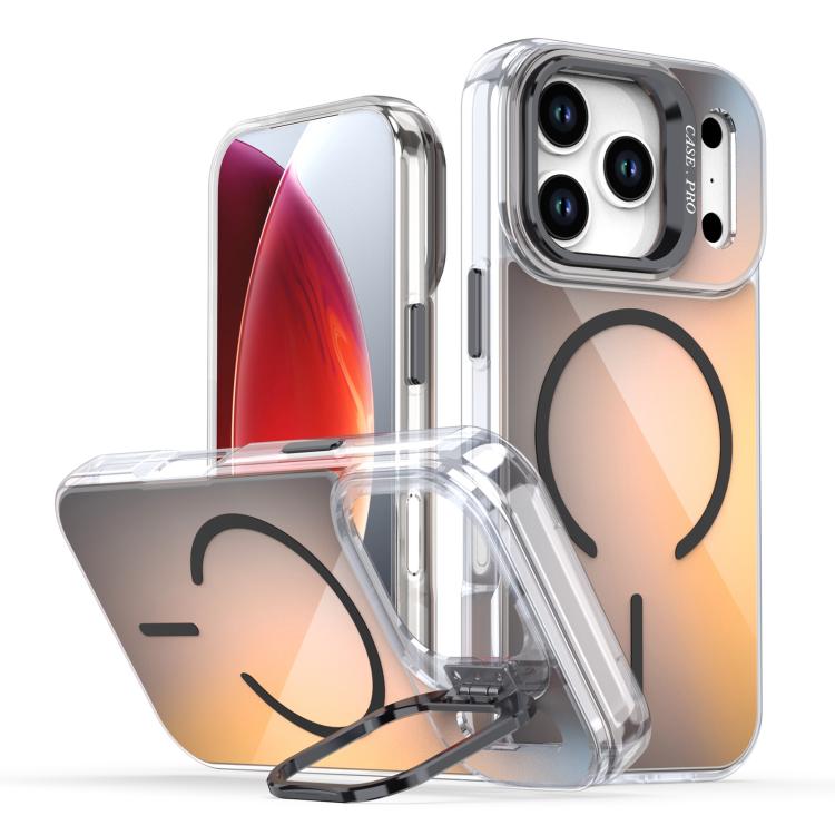 

For iPhone 17 Pro Gradient Discolor Lens Kickstand Magsafe Phone Case(Black)