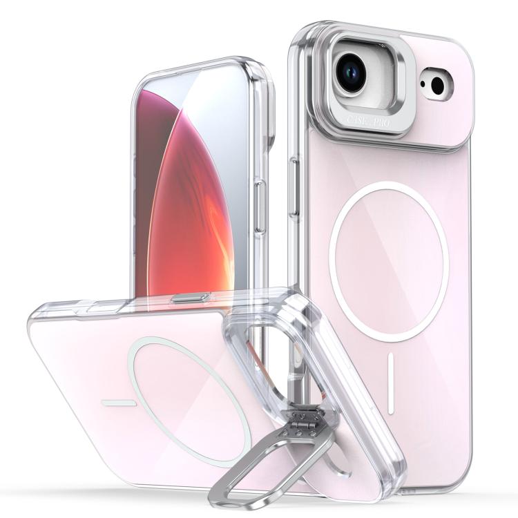 

For iPhone 17 Air Gradient Discolor Lens Kickstand Magsafe Phone Case(White)