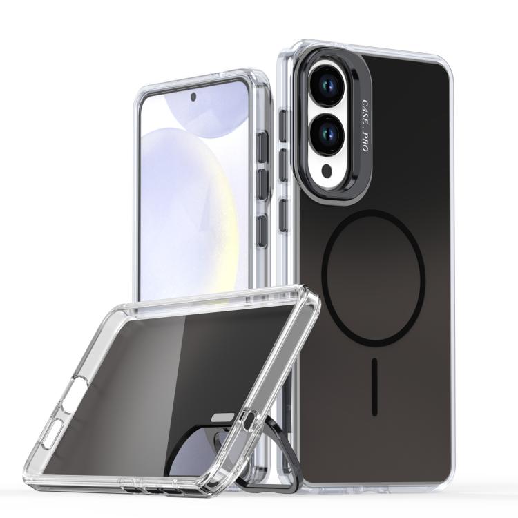 

For Samsung Galaxy S25 Edge 5G Gradient Discolor Lens Kickstand Magsafe Phone Case(Black)