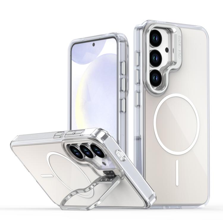 

For Samsung Galaxy S25 / S24 5G Gradient Discolor Lens Kickstand Magsafe Phone Case(White)