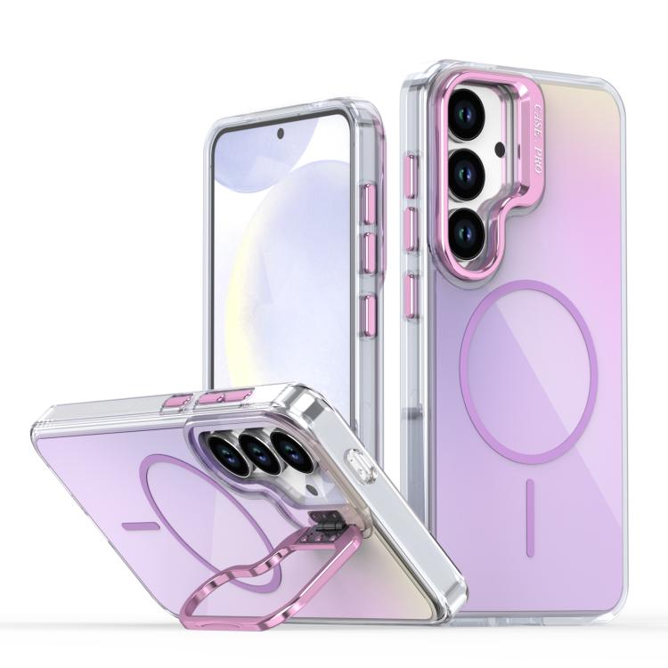 

For Samsung Galaxy S25 / S24 5G Gradient Discolor Lens Kickstand Magsafe Phone Case(Purple)