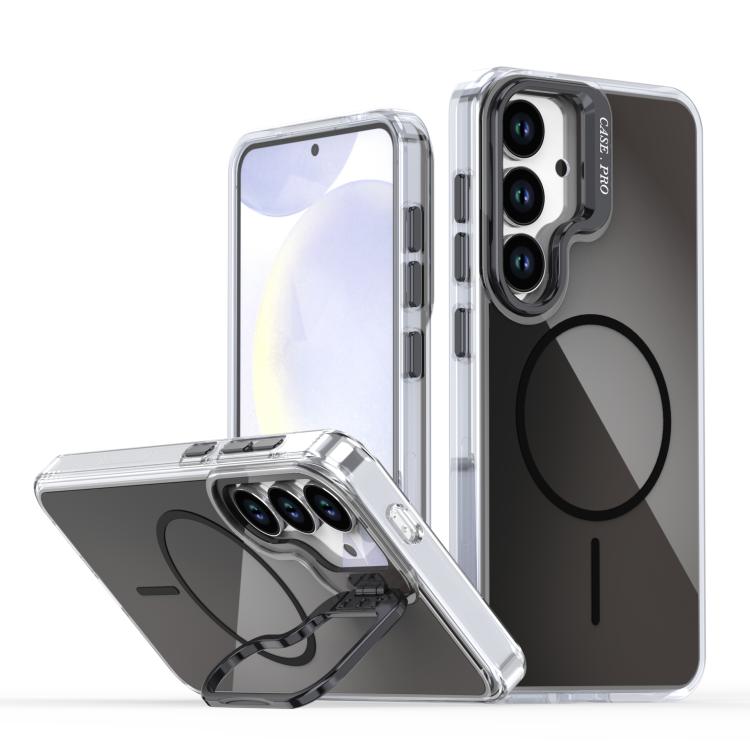 

For Samsung Galaxy S25+ / S24+ 5G Gradient Discolor Lens Kickstand Magsafe Phone Case(Black)