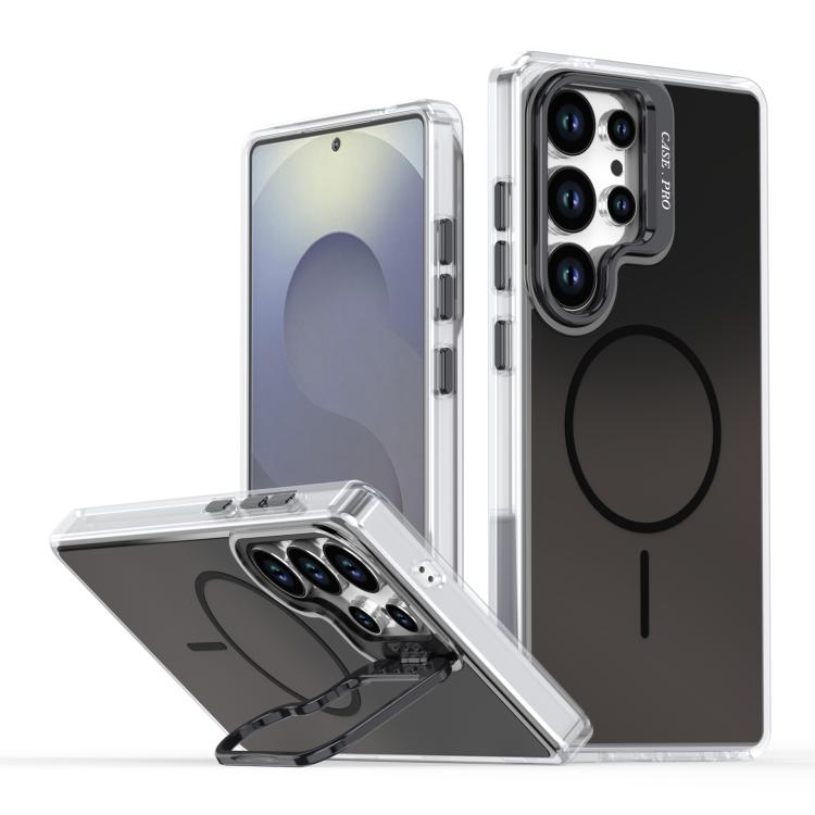 

For Samsung Galaxy S25 Ultra 5G Gradient Discolor Lens Kickstand Magsafe Phone Case(Black)