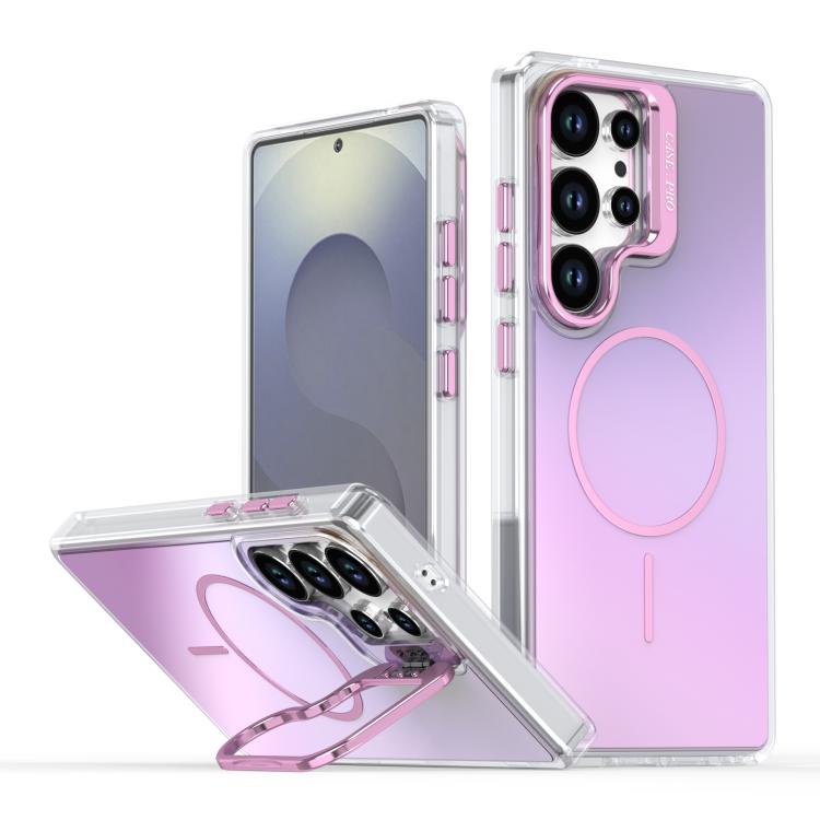 

For Samsung Galaxy S23 Ultra 5G Gradient Discolor Lens Kickstand Magsafe Phone Case(Purple)