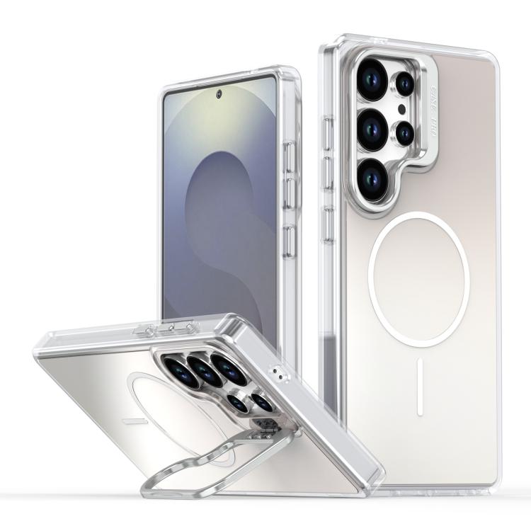 For Samsung Galaxy S26 Ultra 5G Gradient Discolor Lens Kickstand Magsafe Phone Case(White)