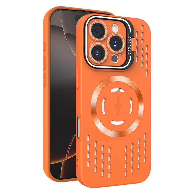

For iPhone 16 Pro Max Lens Holder MagSafe Cooling Phone Case(Orange)