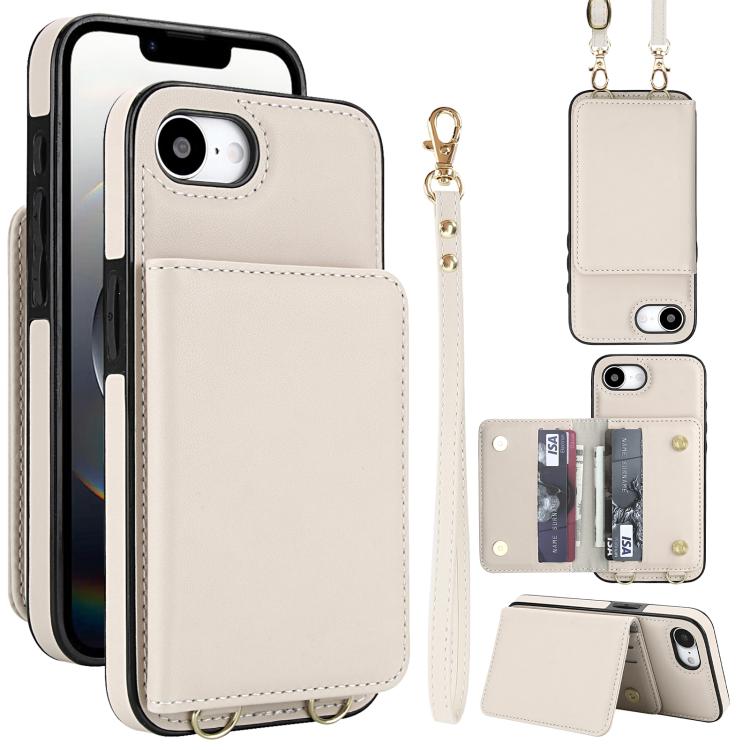 

For iPhone 16e Crossbody Dual-buckle Wallet RFID Back Leather Phone Case(White)