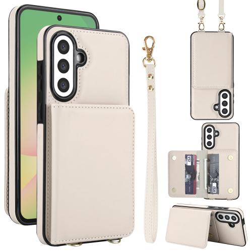 

For Samsung Galaxy A56 5G Crossbody Dual-buckle Wallet RFID Back Leather Phone Case(White)