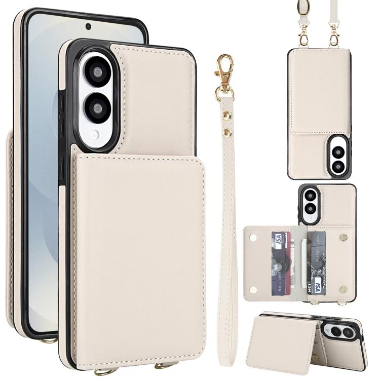 

For Samsung Galaxy S25 Edge 5G Crossbody Dual-buckle Wallet RFID Back Leather Phone Case(White)