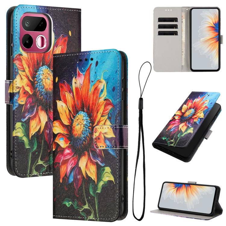 For Realme 16T 5G Color Drawing Pattern Leather Phone Case(Sunflower)