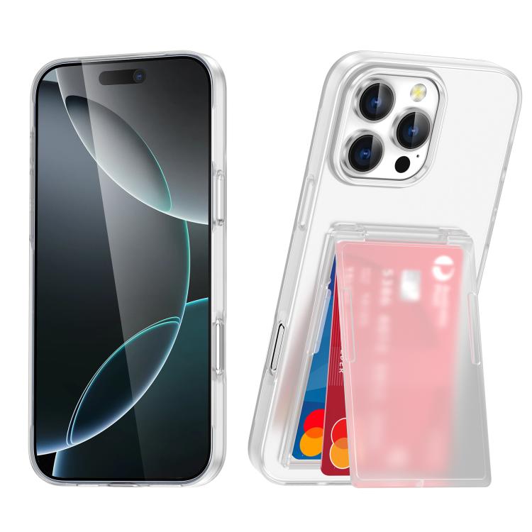 

For iPhone 16 Pro Card Holder Stand Shockproof Phone Case(Matte Clear)