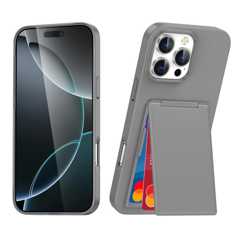 

For iPhone 15 Pro Max Card Holder Stand Shockproof Phone Case(Grey)