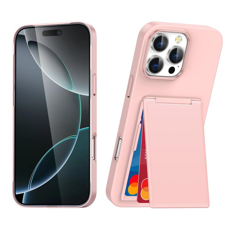 

For iPhone 15 Pro Card Holder Stand Shockproof Phone Case(Pink)