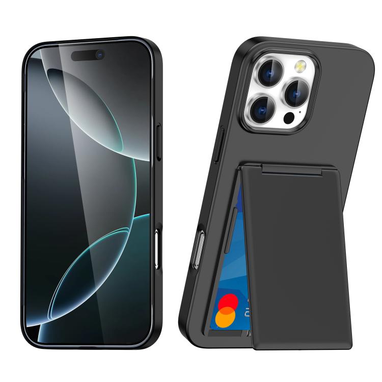 

For iPhone 15 Pro Card Holder Stand Shockproof Phone Case(Black)