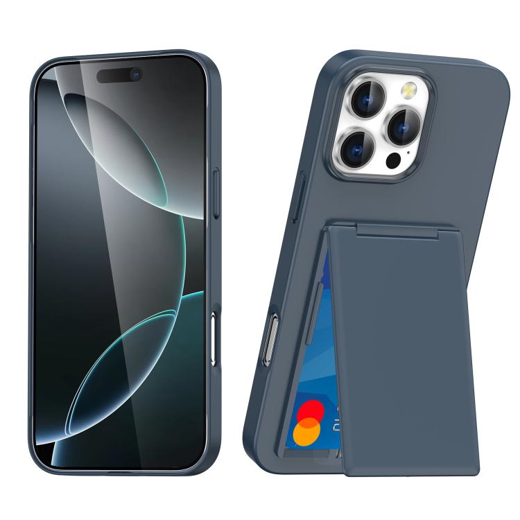 

For iPhone 15 Pro Card Holder Stand Shockproof Phone Case(Blue)