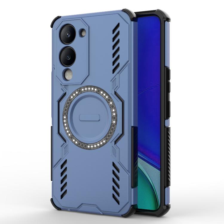 

For vivo Y19 5G Global / T4 Lite 5G Butterfly Armor MagSafe Magnetic Ring Shockproof Phone Case(Blue)
