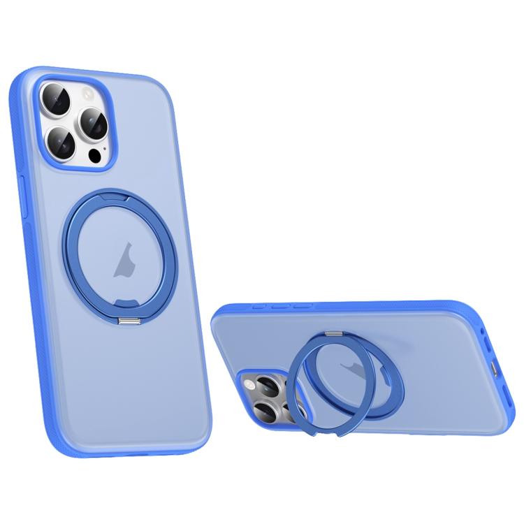 

For iPhone 15 Pro Max Solid Color 360 Degree Rotating Holder MagSafe Magnetic Phone Case(Blue)