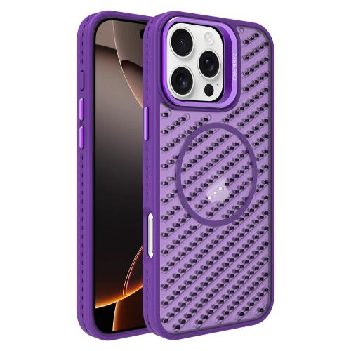 

For iPhone 16 Pro Max O-Shape Hollow Cooling Lens Holder MagSafe Phone Case(Deep Purple)
