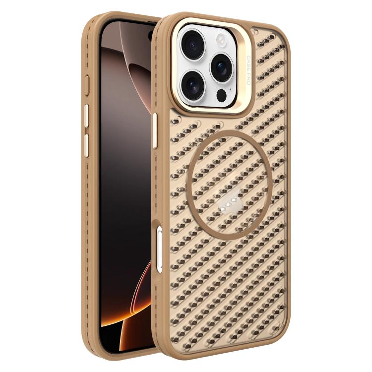 

For iPhone 16 Pro O-Shape Hollow Cooling Lens Holder MagSafe Phone Case(Gold)