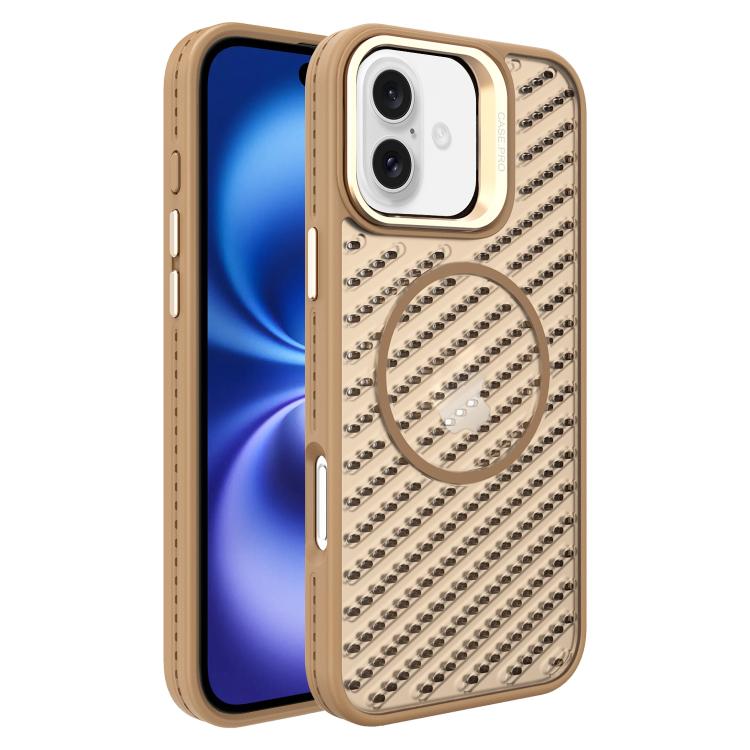 

For iPhone 16 O-Shape Hollow Cooling Lens Holder MagSafe Phone Case(Gold)