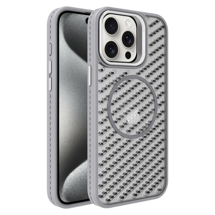

For iPhone 15 Pro O-Shape Hollow Cooling Lens Holder MagSafe Phone Case(Grey)