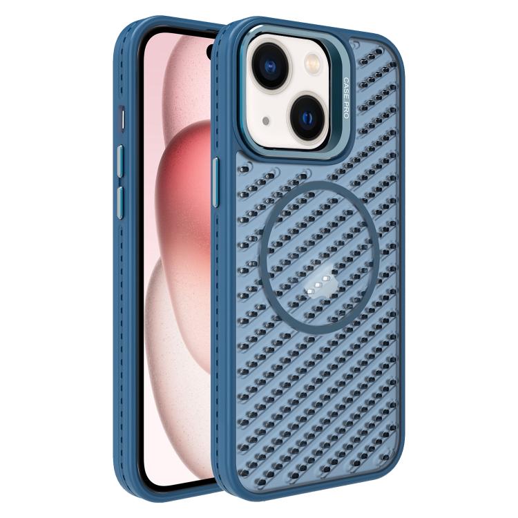 

For iPhone 15 Plus O-Shape Hollow Cooling Lens Holder MagSafe Phone Case(Blue)