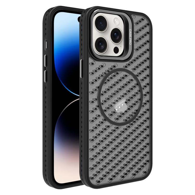 

For iPhone 14 Pro O-Shape Hollow Cooling Lens Holder MagSafe Phone Case(Black)