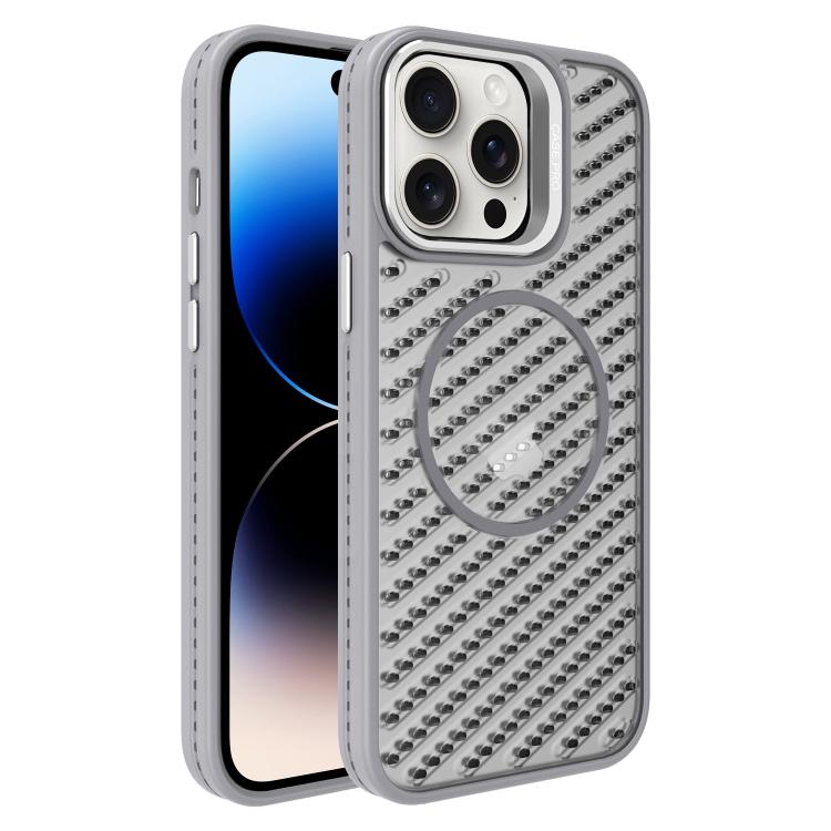 

For iPhone 14 Pro Max O-Shape Hollow Cooling Lens Holder MagSafe Phone Case(Grey)