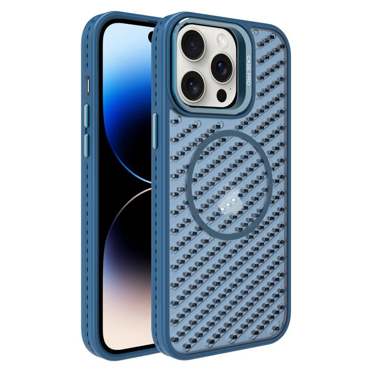 

For iPhone 14 Pro Max O-Shape Hollow Cooling Lens Holder MagSafe Phone Case(Blue)