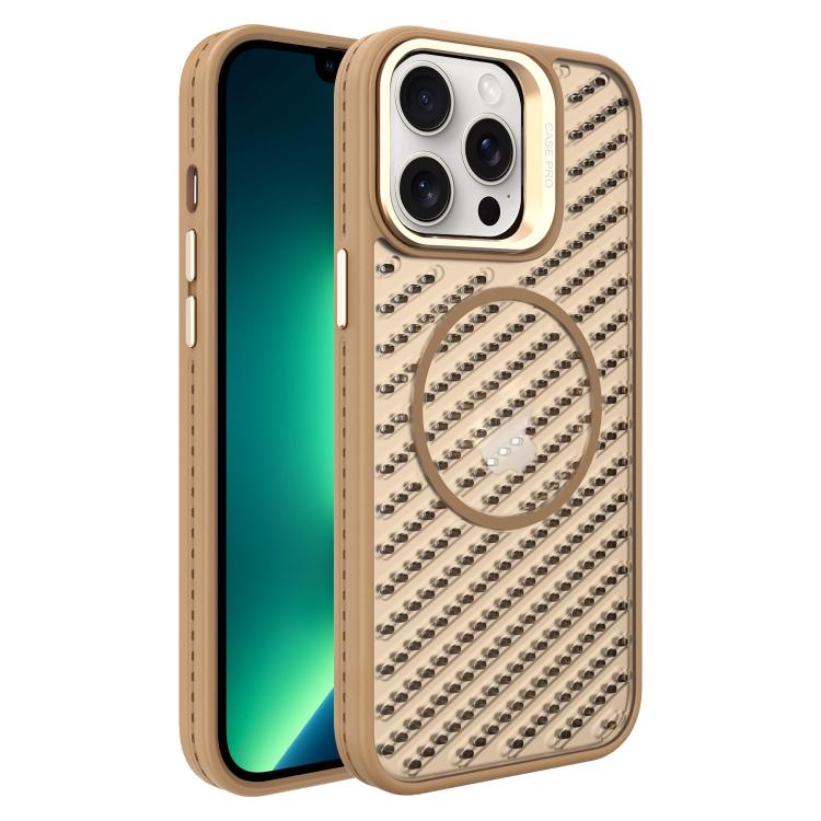 

For iPhone 13 Pro Max O-Shape Hollow Cooling Lens Holder MagSafe Phone Case(Gold)