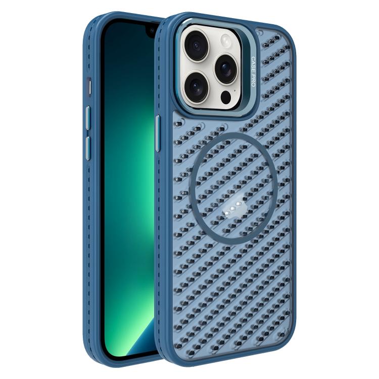 

For iPhone 13 Pro Max O-Shape Hollow Cooling Lens Holder MagSafe Phone Case(Blue)