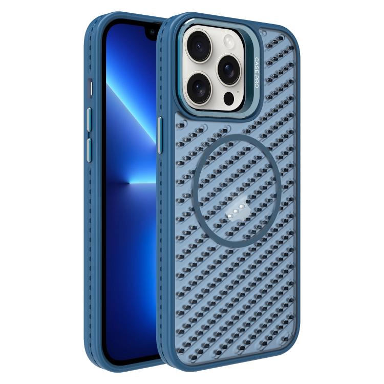 

For iPhone 13 Pro O-Shape Hollow Cooling Lens Holder MagSafe Phone Case(Blue)