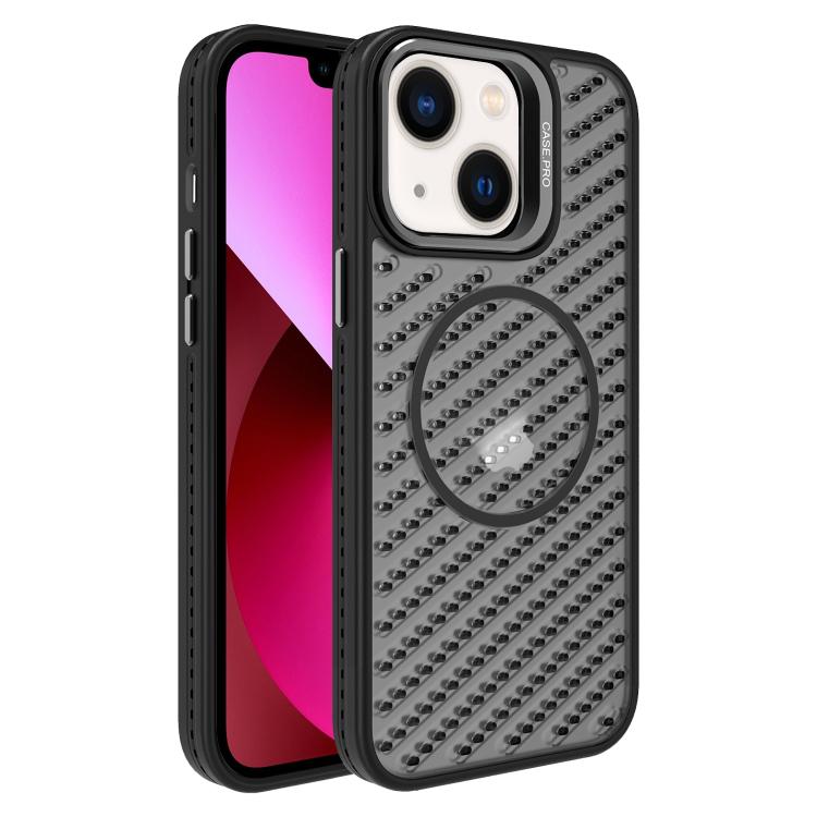 

For iPhone 13 O-Shape Hollow Cooling Lens Holder MagSafe Phone Case(Black)