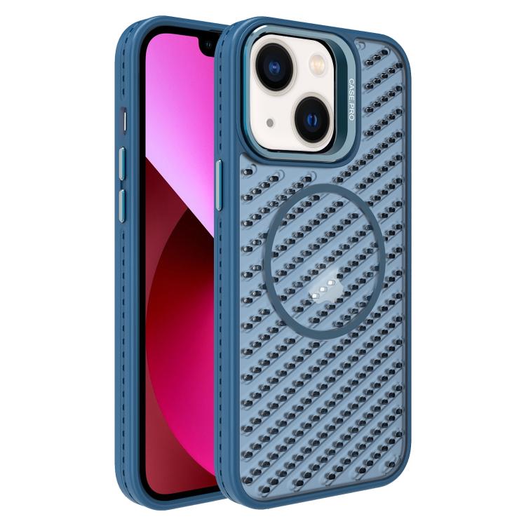 

For iPhone 13 O-Shape Hollow Cooling Lens Holder MagSafe Phone Case(Blue)