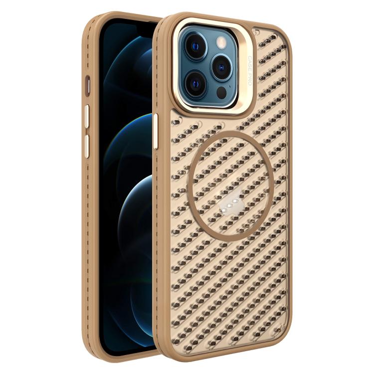 

For iPhone 12 Pro Max O-Shape Hollow Cooling Lens Holder MagSafe Phone Case(Gold)