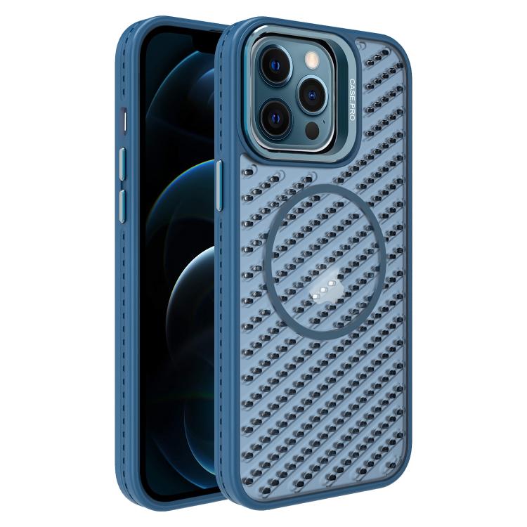 

For iPhone 12 Pro Max O-Shape Hollow Cooling Lens Holder MagSafe Phone Case(Blue)