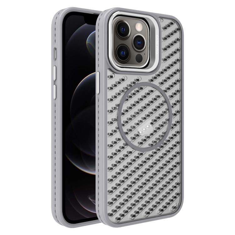 

For iPhone 12 Pro O-Shape Hollow Cooling Lens Holder MagSafe Phone Case(Grey)
