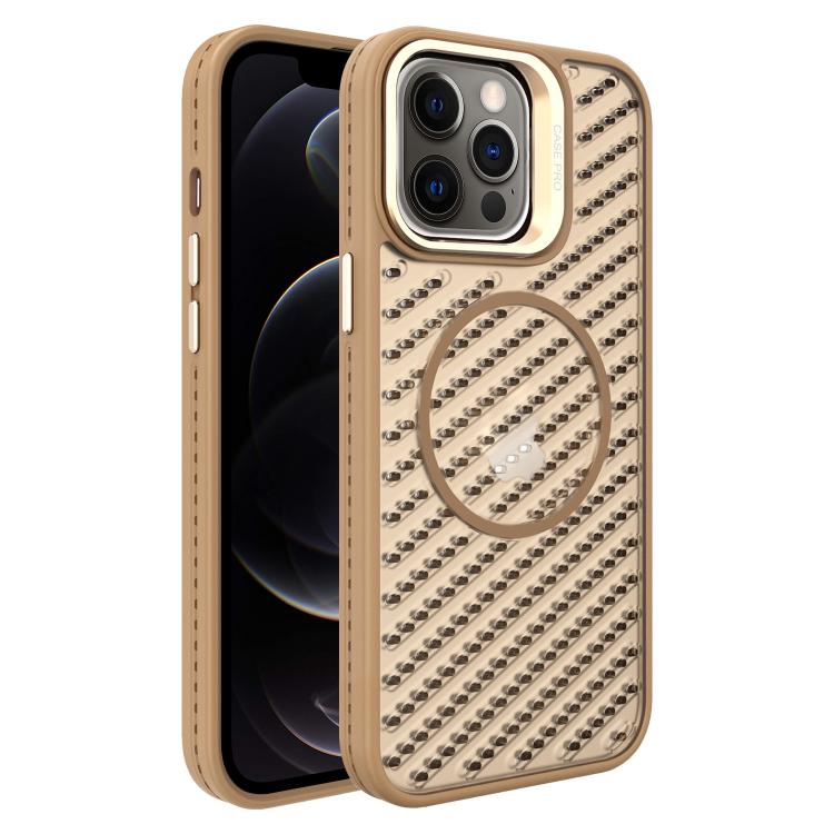 

For iPhone 12 Pro O-Shape Hollow Cooling Lens Holder MagSafe Phone Case(Gold)